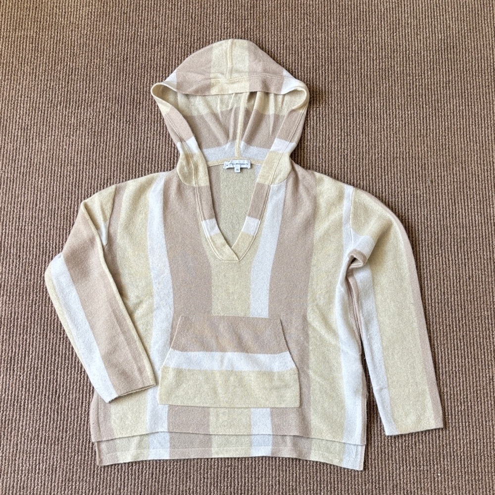 Striped Beige and Cream Hooded cashmere Sweater